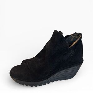 Fly London suede wedge ankle boots. Size 8.5, black
